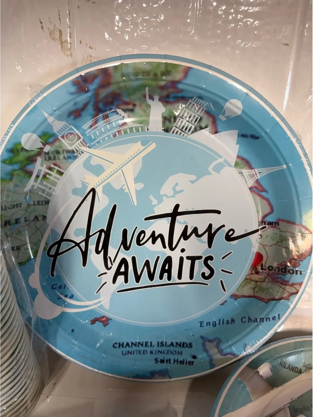 96pc Adventure Awaits Travel Party Set Plates Napkins Forks 24 Guests